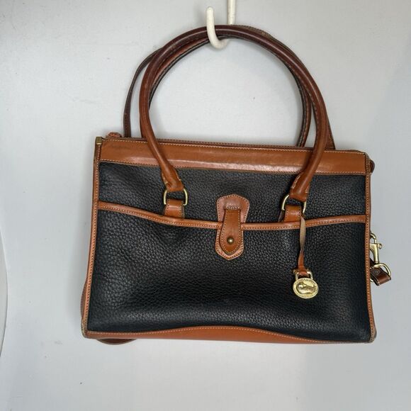Dooney & Bourke Vintage AWL Satchel Black Pebble Brown Trim Model A5 085771 -GUC - Picture 6 of 16